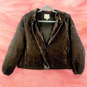 Urban Outfitters Silence + Noise Dark Brown Velvet Geo Quilted Puffer Jacket XS